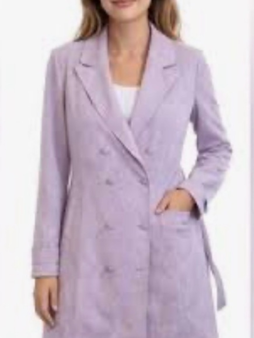 HYFVE Lavender Double-Breasted Faux Suede Trench Coat | Size Small